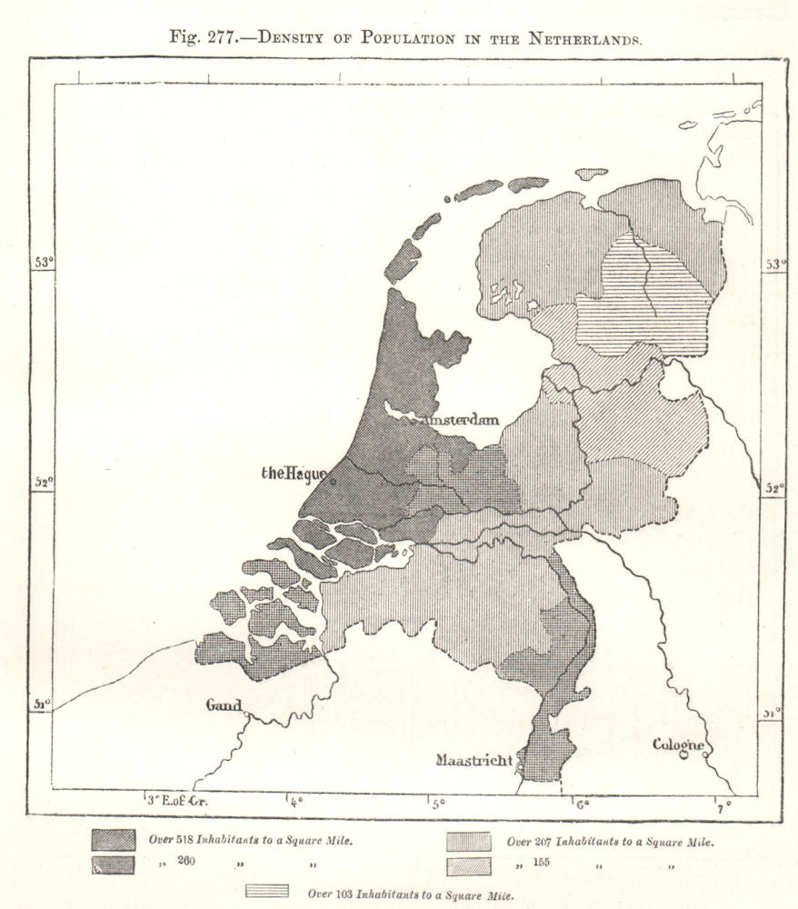 Density of Population in the Netherlands. Sketch map 1885 old antique